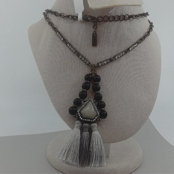 BaubleBar Long Layered Tassel Statement Necklace – Black Beads, Crystal Accents, - Picture 5 of 5